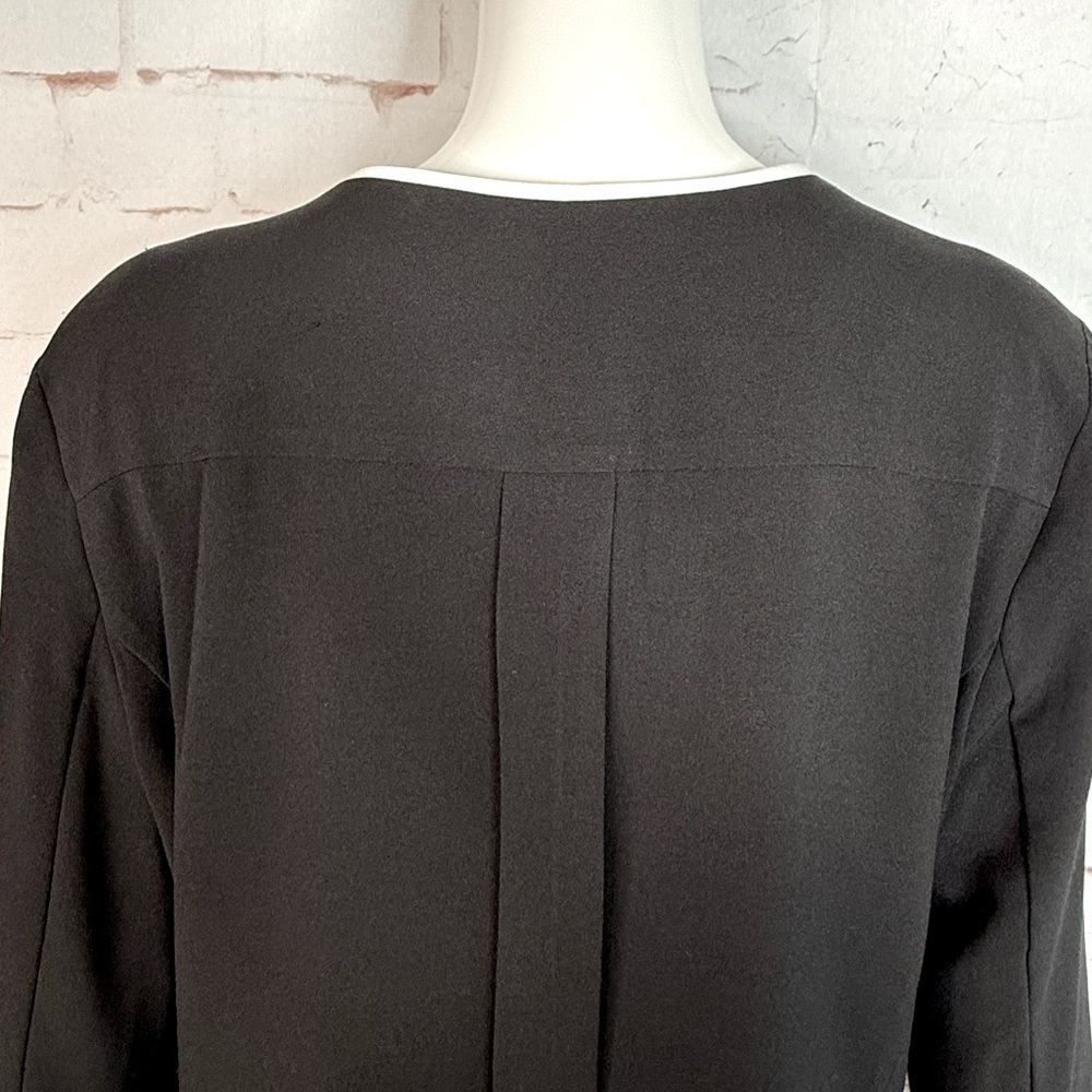 NY COLLECTION PETITE PL Black with White Piping Lightweight Open Front Blazer - Picture 7 of 15